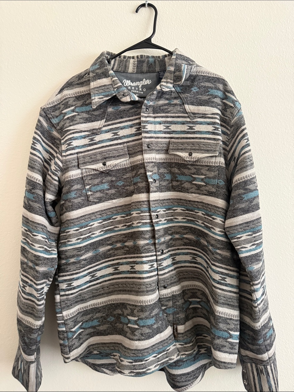 Wrangler Gray & Teal Patterned Lightweight Shirt Jacket